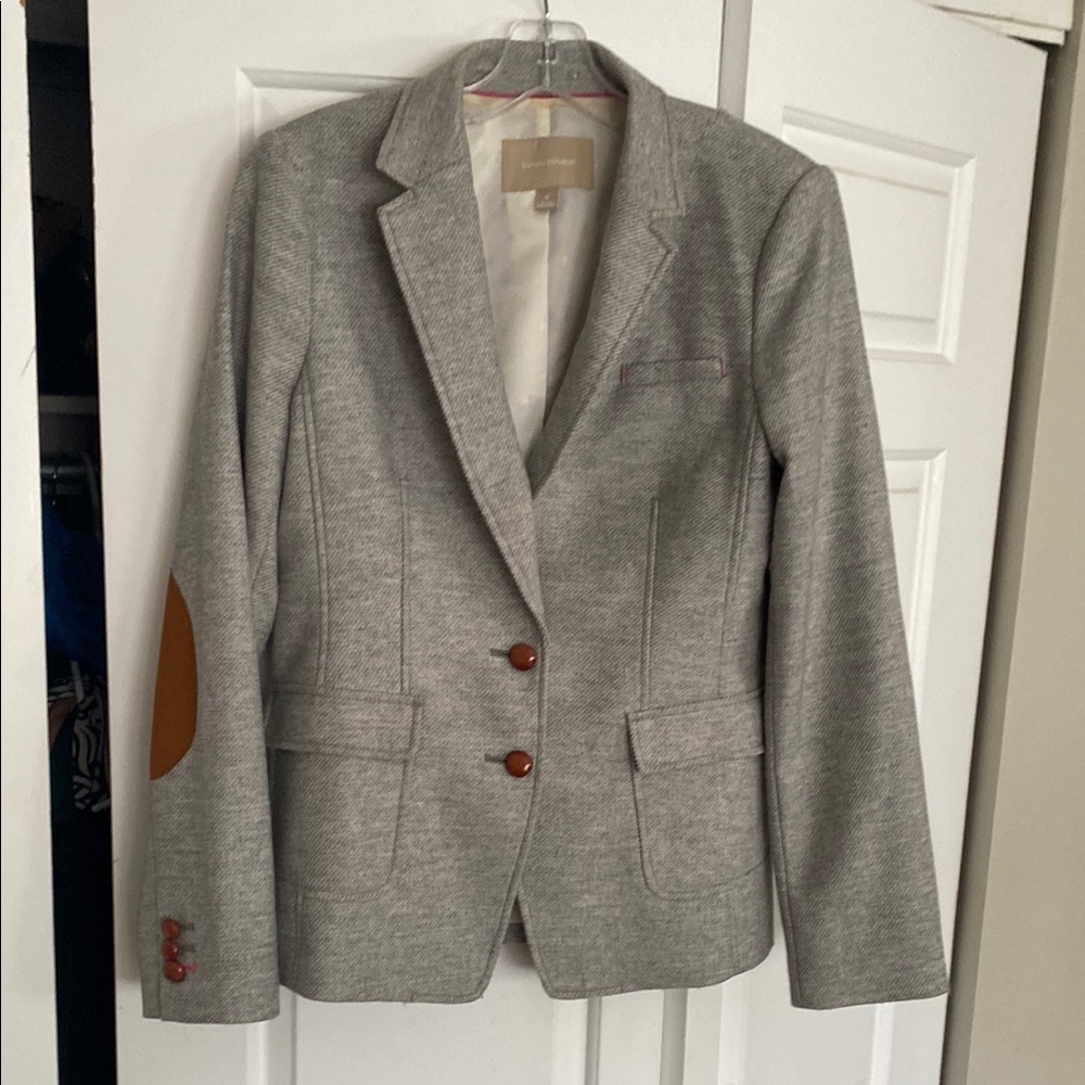 Gray Women's Blazer with Brown Accents